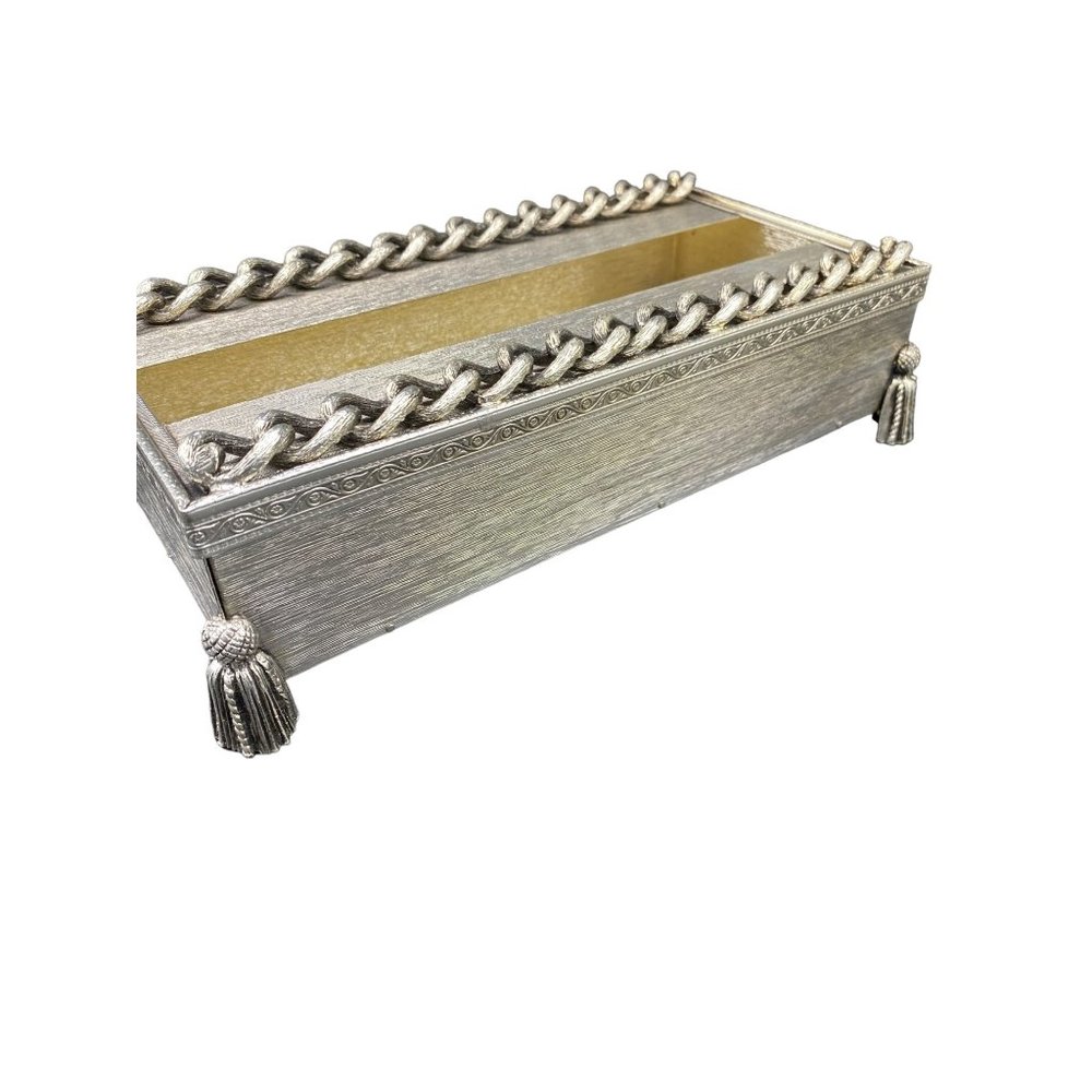 Vintage Chain and Tassel Tissue Box Cover Silver MCM Hollywood Regency